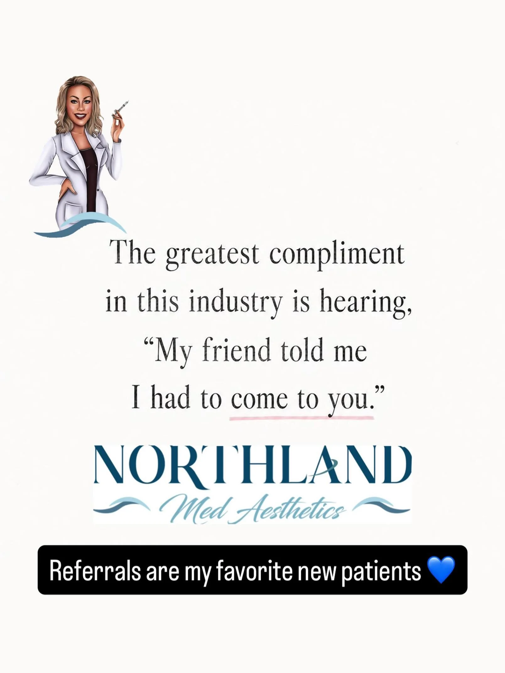 The best compliment I can receive isn&rsquo;t about a treatment&mdash;it&rsquo;s hearing, &ldquo;My friend told me I had to come see you.&rdquo; 💙

Your trust means everything, and every referral is a reminder that great care, honest recommendations