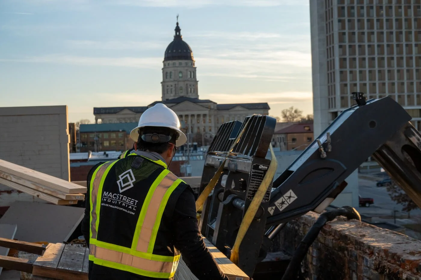MAC Street Industrial replacing downtown Topeka Kansas commercial roof