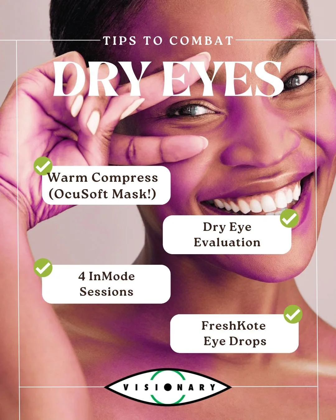 Winter is HERE. As you sit in the HVAC or radiant heat of your office or home, do you notice how dry your eyes are?! Let Visionary help! 

We sell OcuSoft masks that can be used warm or cold (though for dry eye, warm is best!), and give dry eye evalu