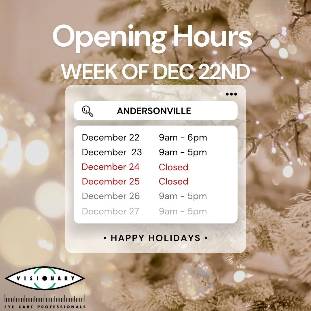 Holiday hours for this week! 

A wonderful and safe holiday (including last week for Hanukkah!) from Visionary to you ❤️