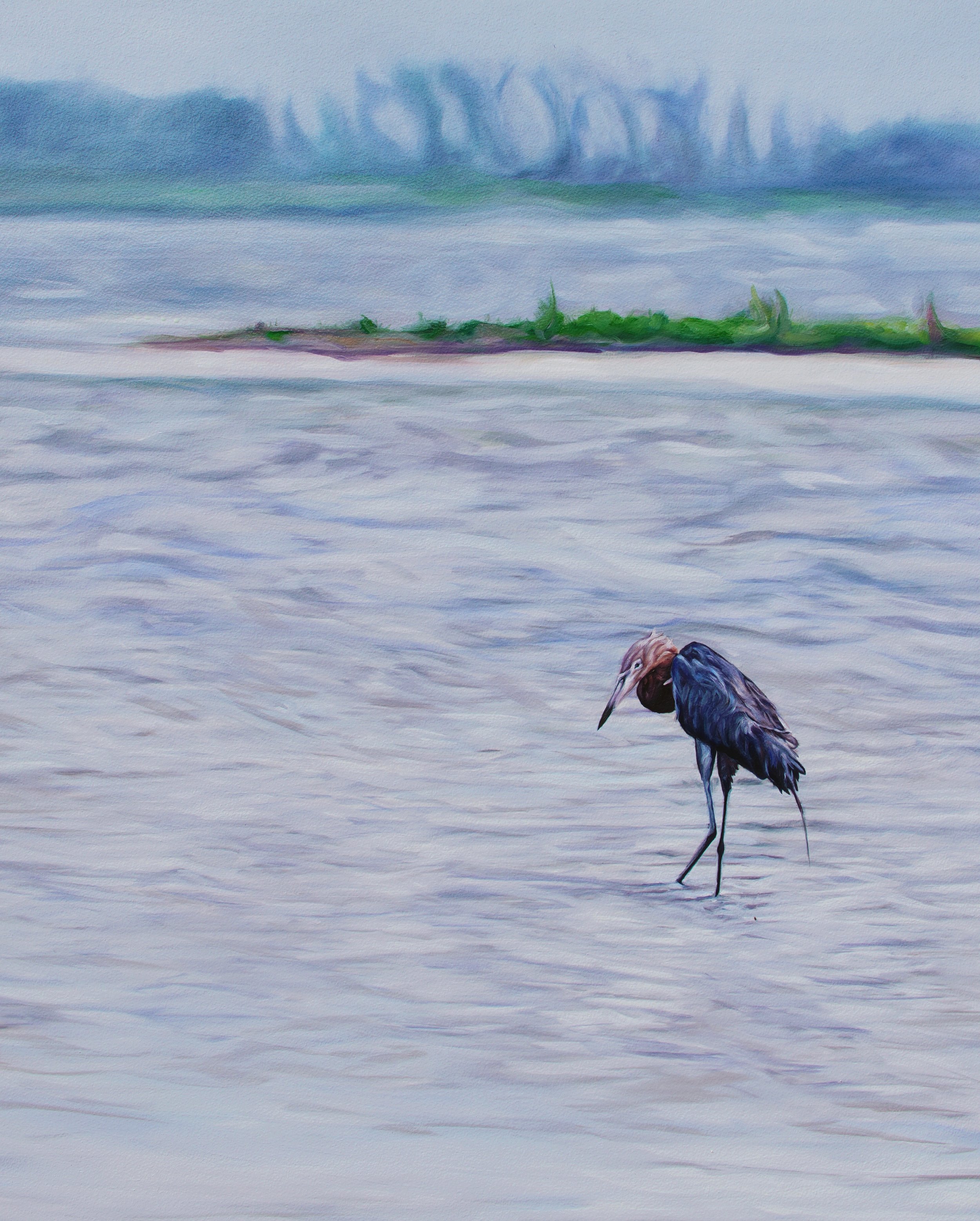A Pensive Red, 30" x 36", Oil on Paper