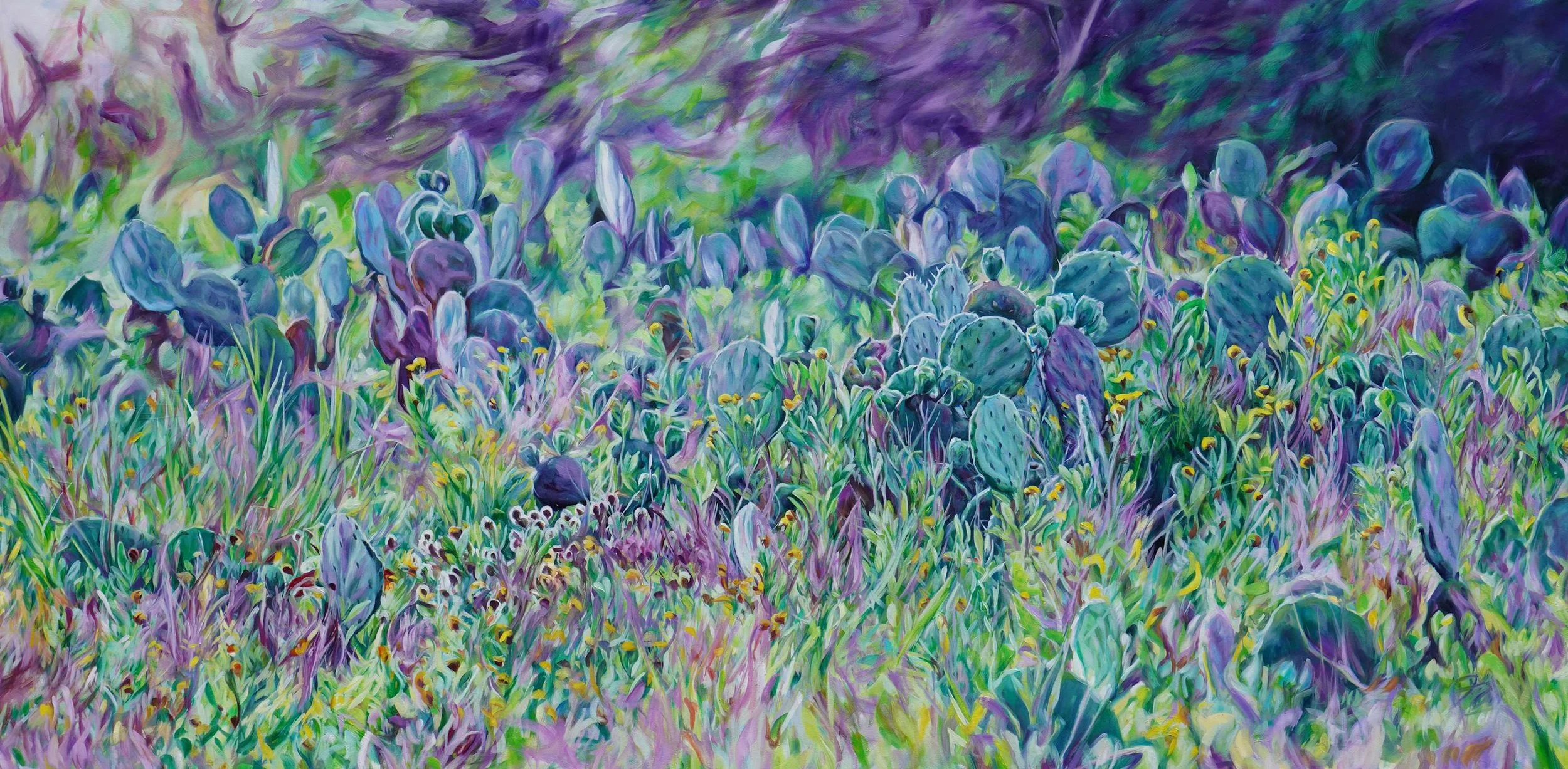 Island Cactus, 40 in x 72 in, Oil on paper
