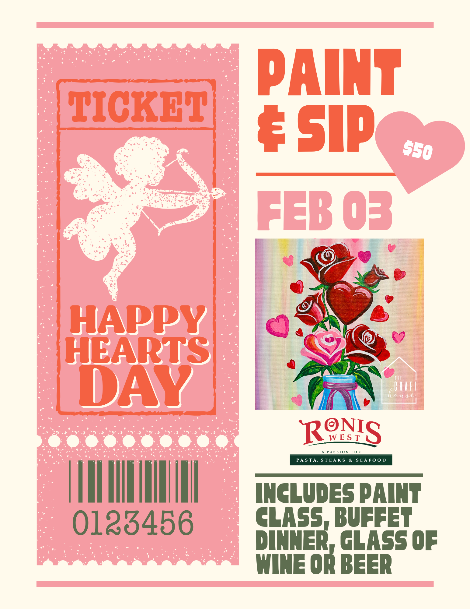 Paint and Sip - Buffet and Glass of Wine or Beer