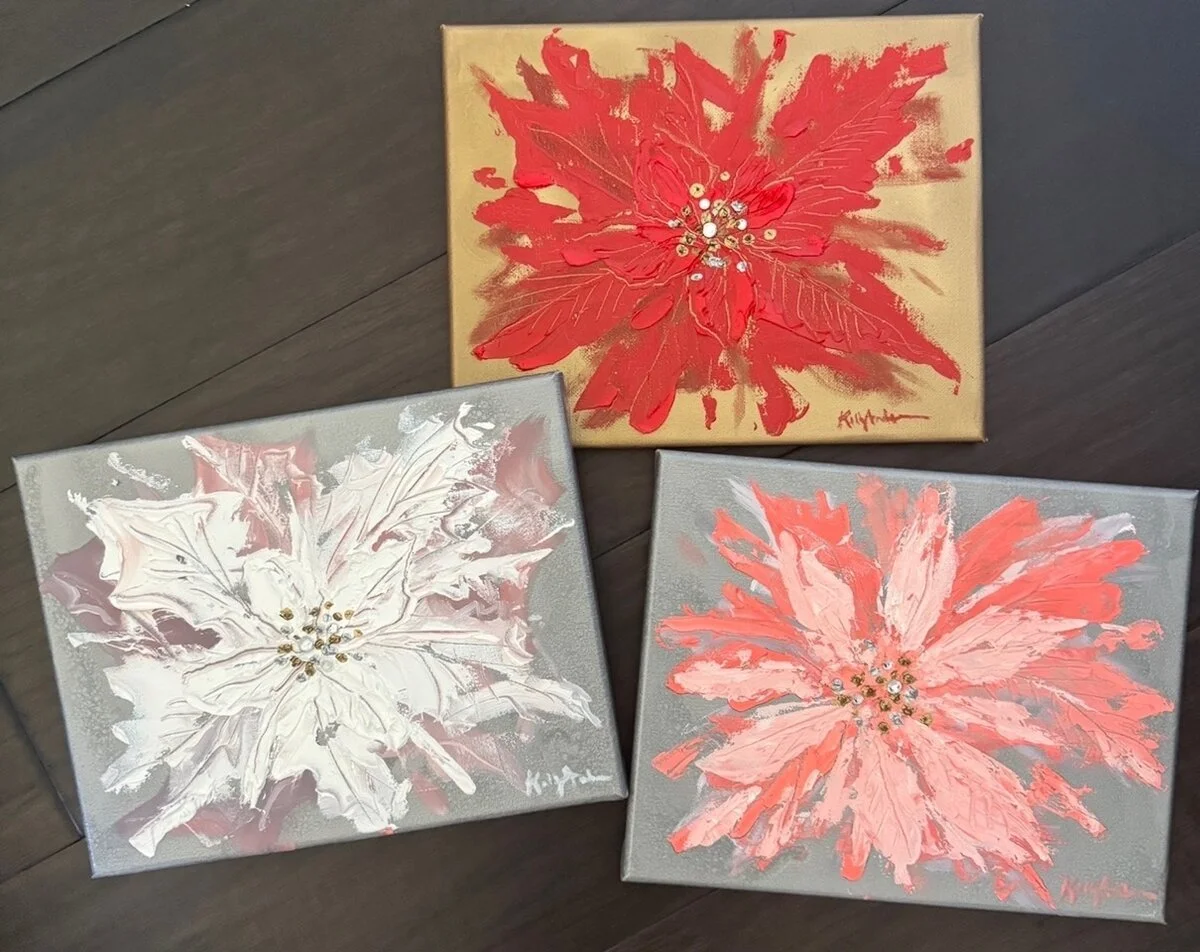 Assorted Small Poinsettias Mixed Media 10x8 $40