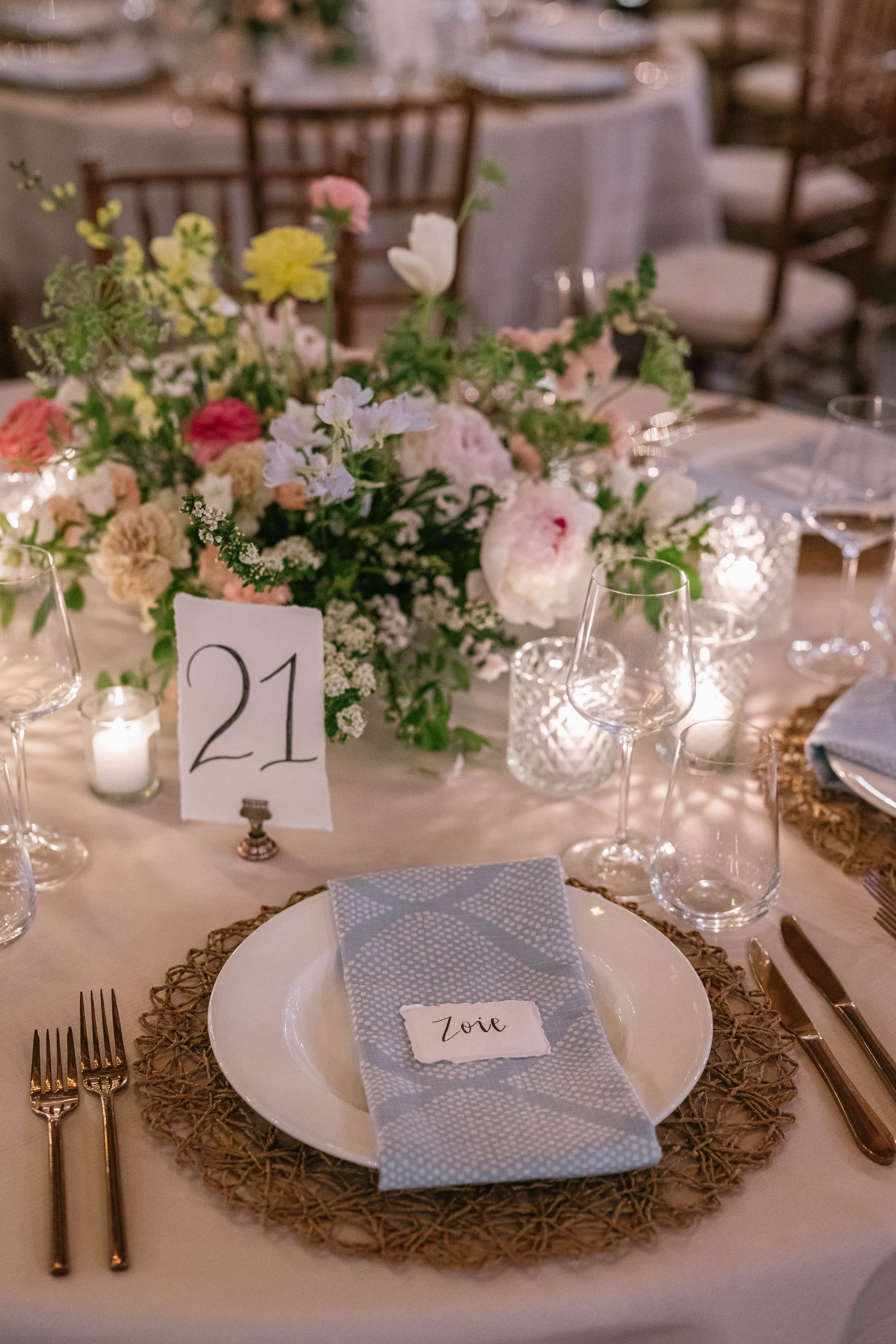 Spring floral wedding arrangement Charlottesville florist peony 