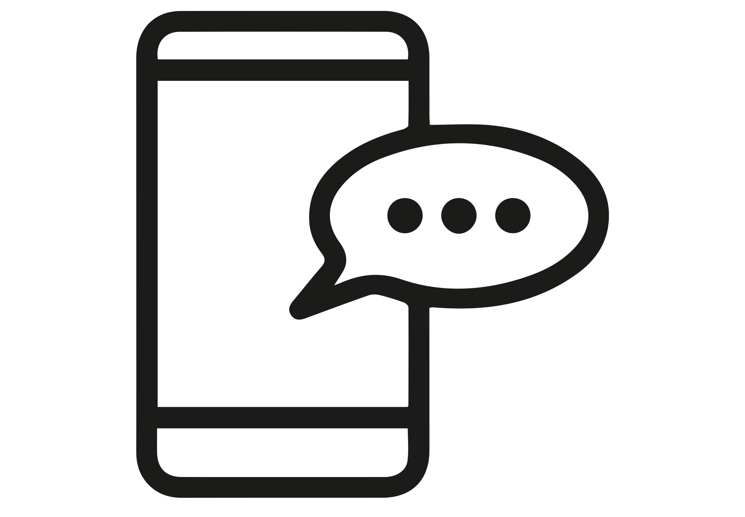 Icon of a smartphone with a speech bubble containing three dots, representing messaging or chat.