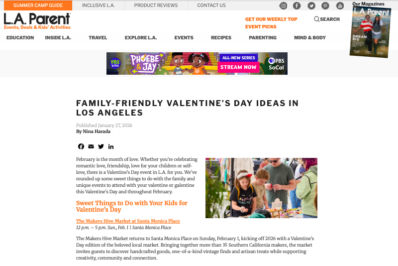 Sandy Duarte highlighting family-friendly Valentine’s Day activities and events in Los Angeles celebrating love and fun for all ages — based on the L.A. Parent family ideas article.