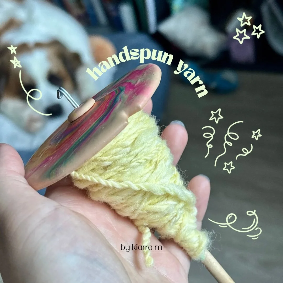 My first handspun yarn! She&rsquo;s definitely a little janky but I love her so much 🥹 My techniques were totally wrong since I decided to watch a full video of how to use a drop spindle *after* I finished plying it but we&rsquo;re here to learn and