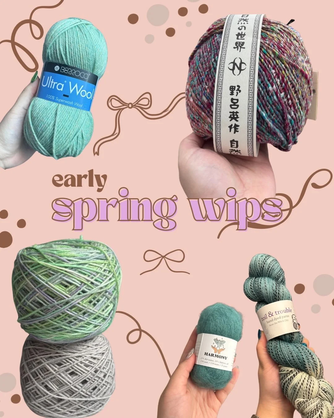 early spring is here and things are still muggy, muddy, and gloomy, so I wanted to share some of my current wips on rotation!  I didn&rsquo;t realize that I was into blueish teals recently until seeing these side by side 😅 
&bull;
patterns:
1) Cardi