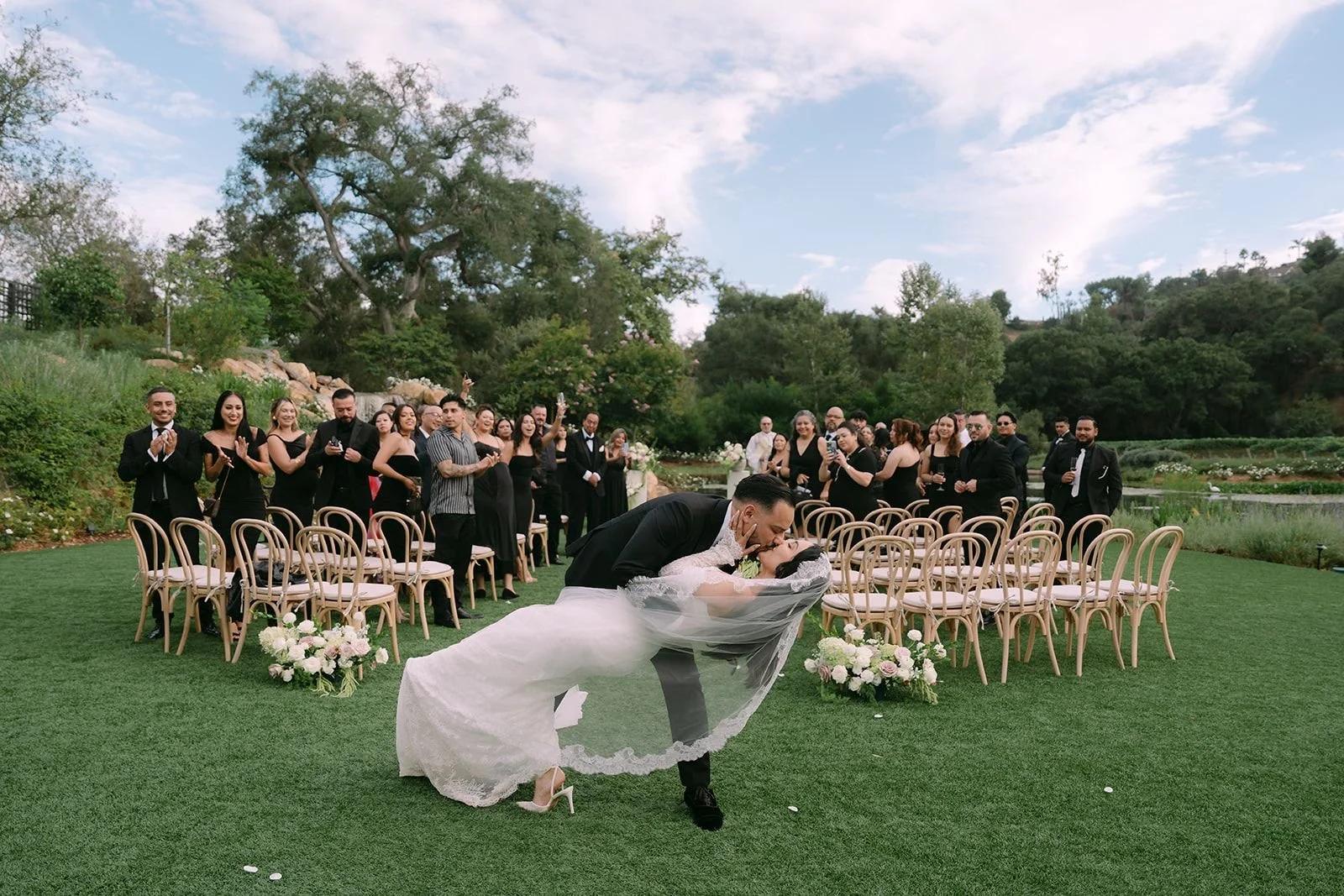 First kiss at Monserate Winery wedding ceremony