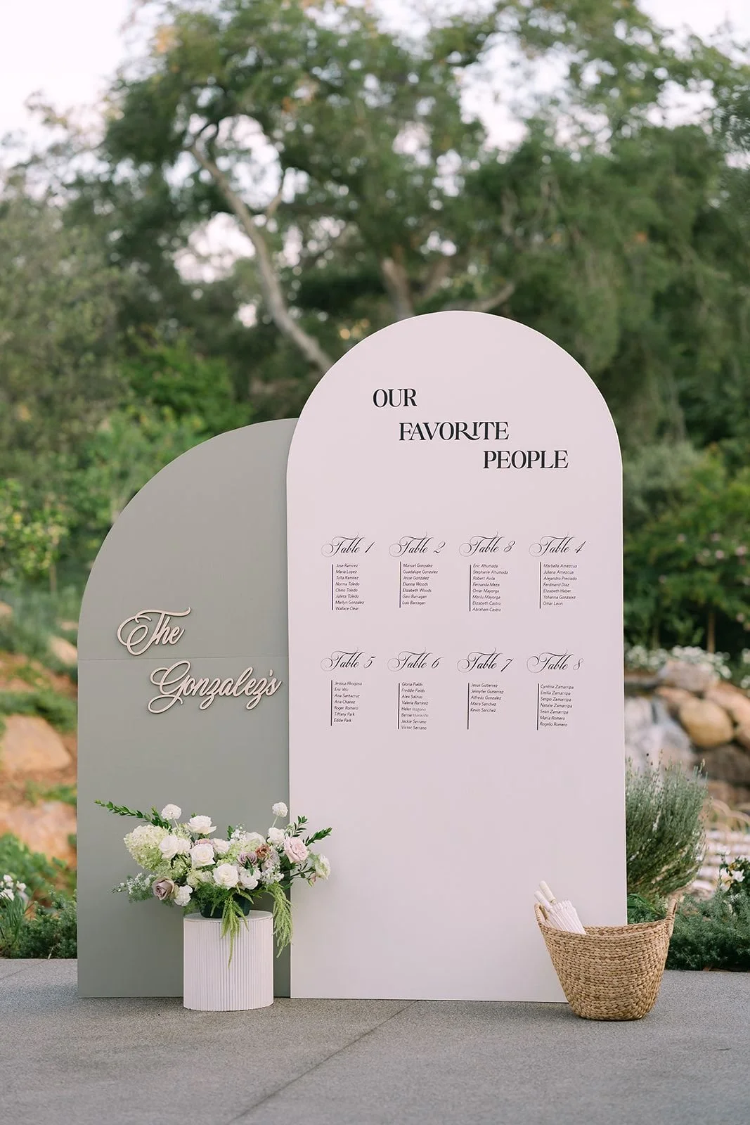 Handmade seating chart at a Monserate Winery wedding