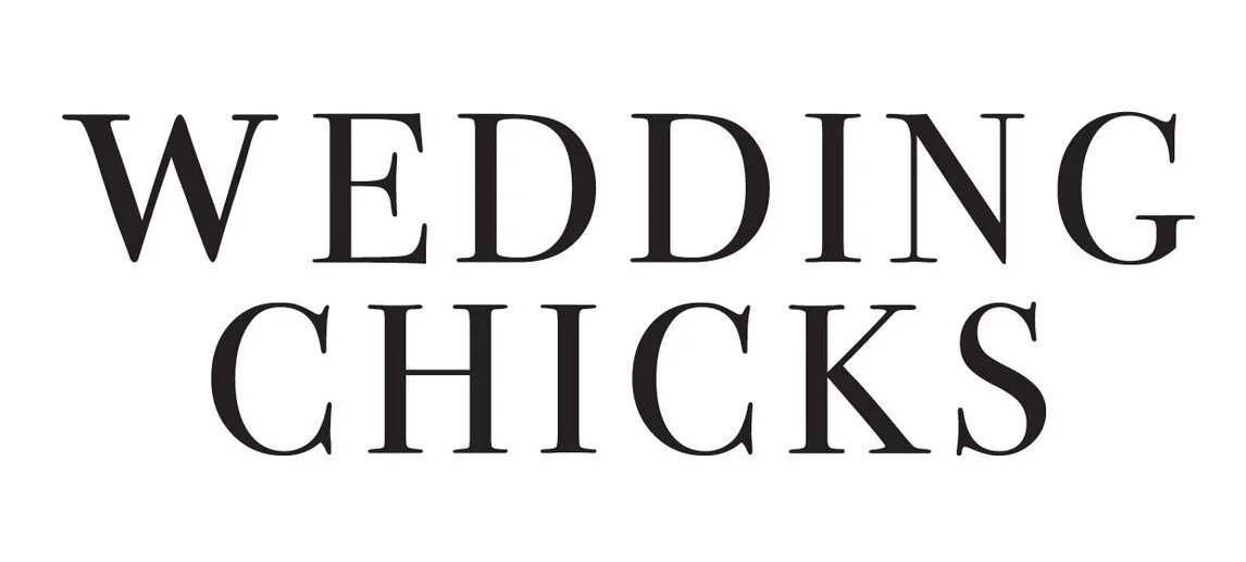 Text with the words "WEDDING CHICKS" in large, black font on a white background.