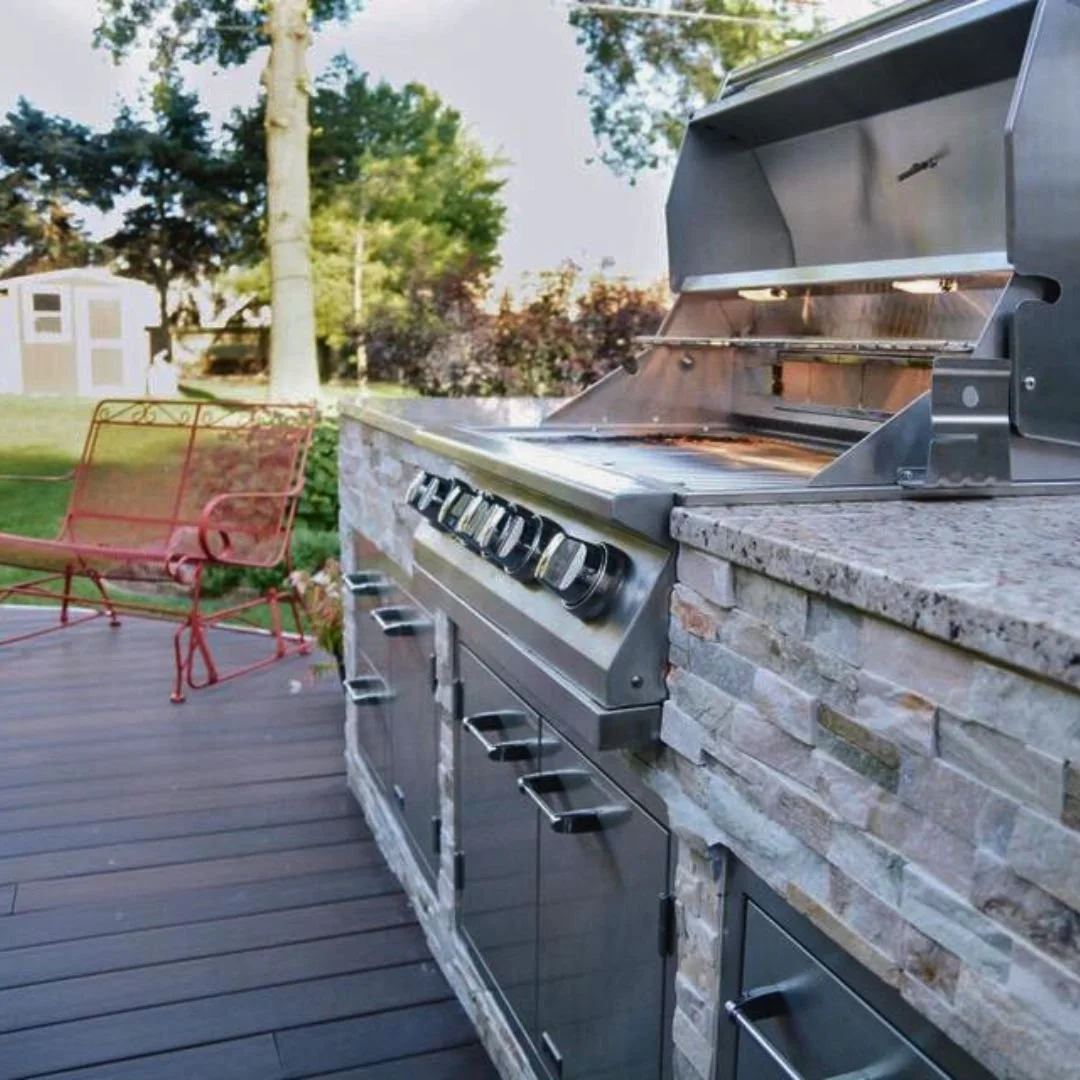 Transform your backyard into the perfect outdoor living space with a custom-built kitchen. This stunning renovation features luxurious stainless steel and natural stone accents &mdash; ideal for entertaining in the warmer Michigan months. 

Ready to 