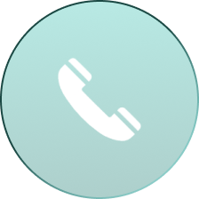 Icon of a white telephone handset on a green circular background.