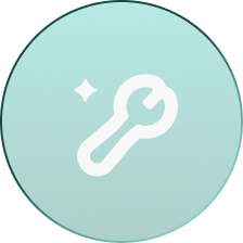 Symbol of a wrench inside a teal circle, indicating tools or settings