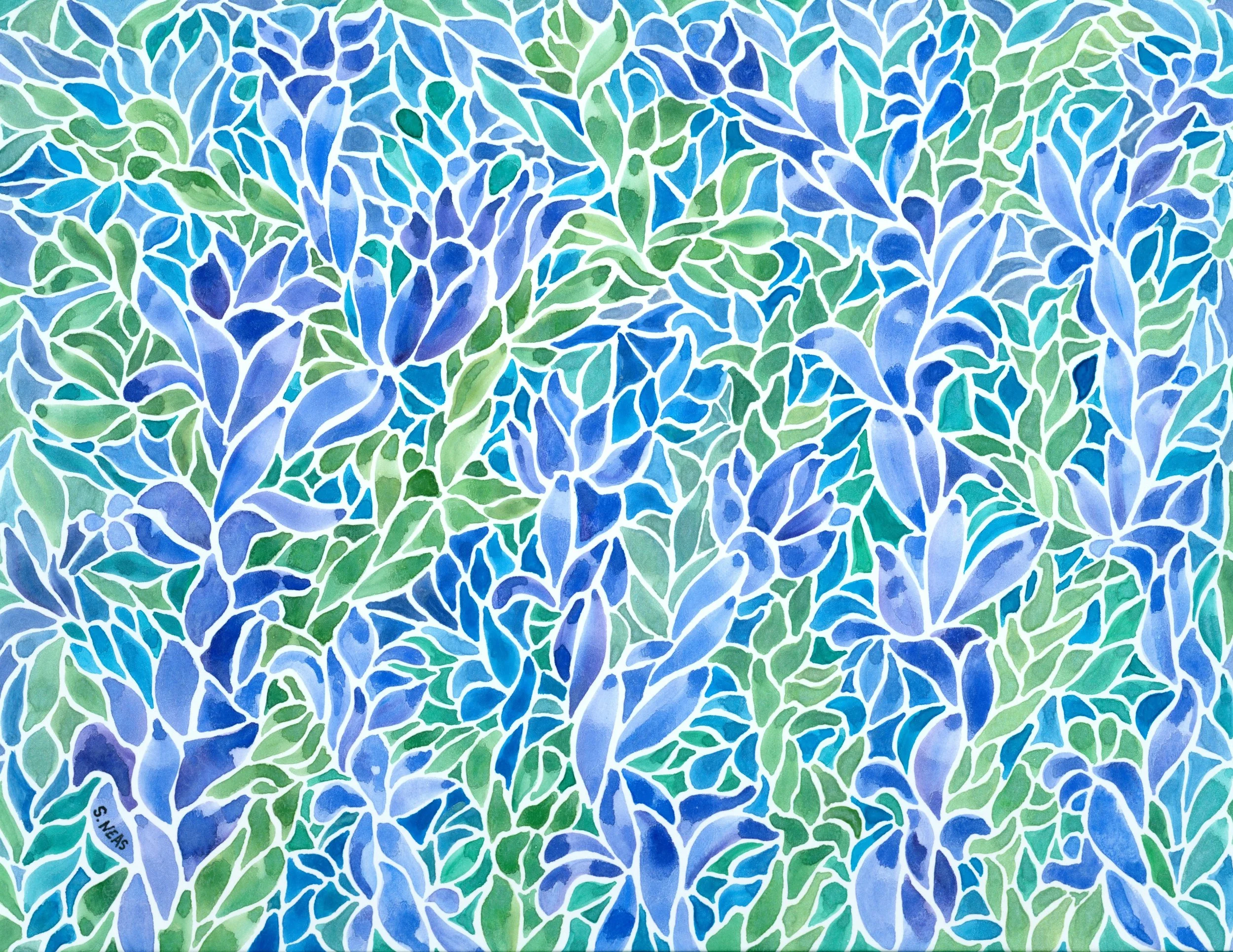 Flowing Lavender Leaves ~ Watercolor 14” x 11”