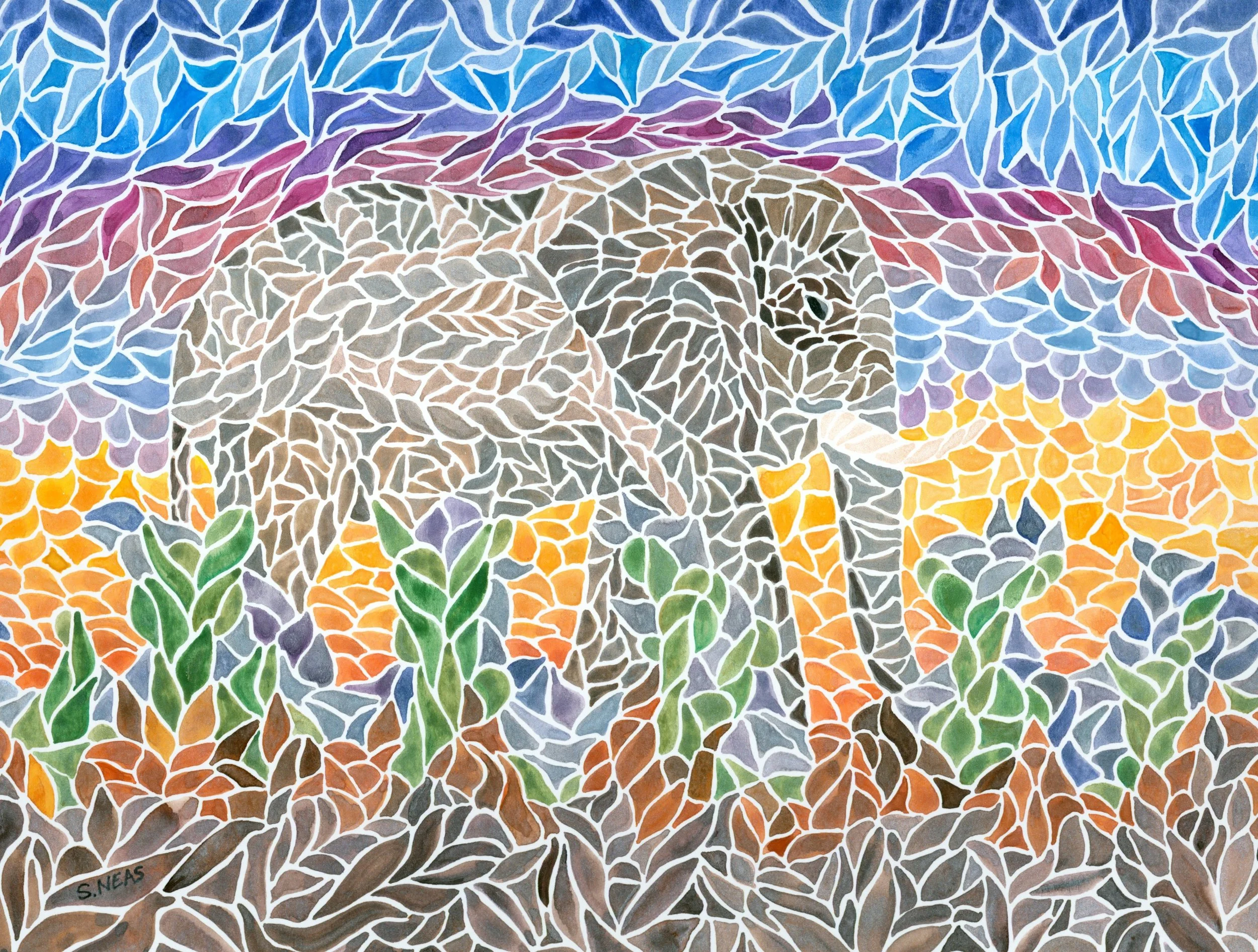 Baby Elephant in Hiding ~ Watercolor 14” x 11”