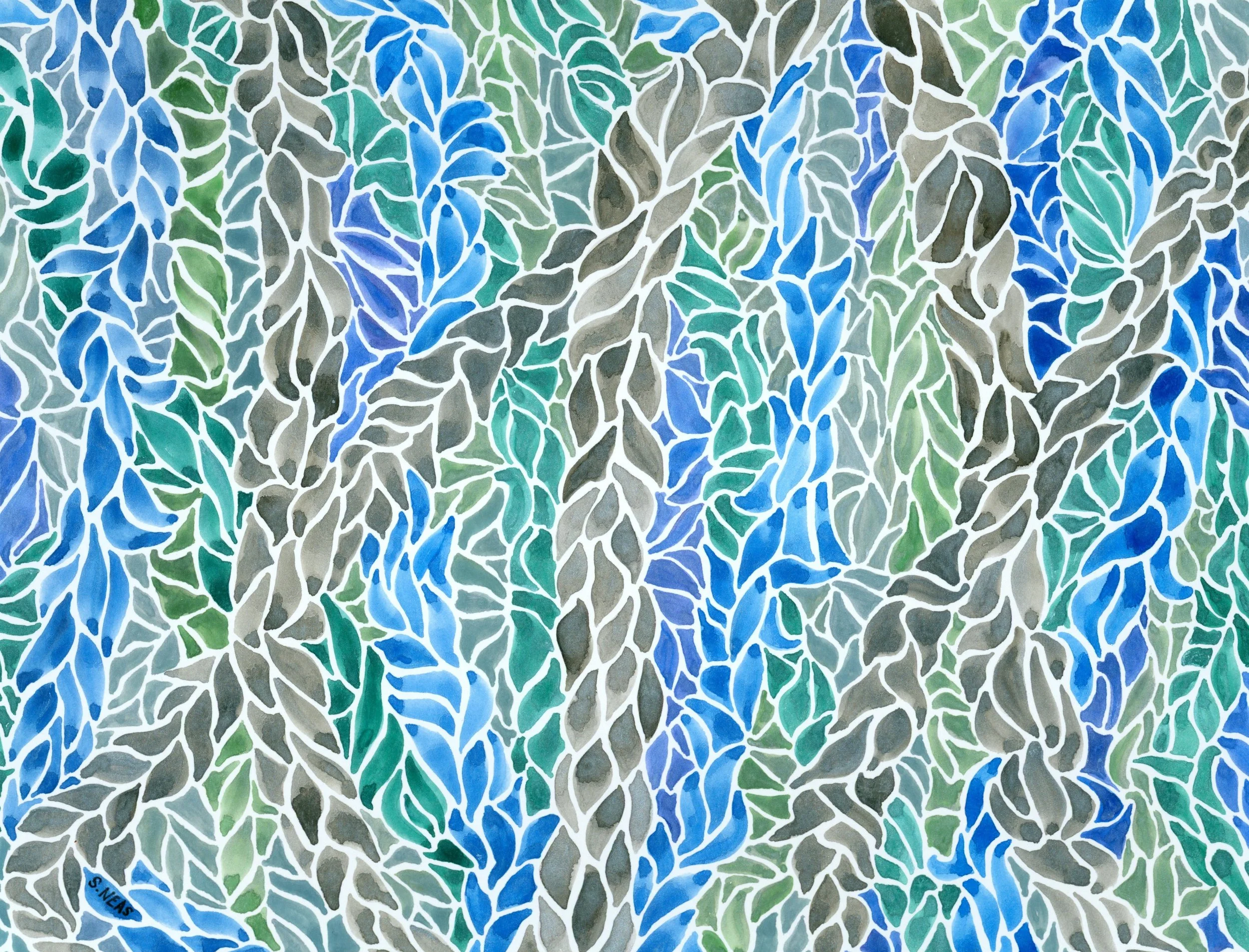 Sea Plants Blue to Gray ~ Watercolor 14” x 11”