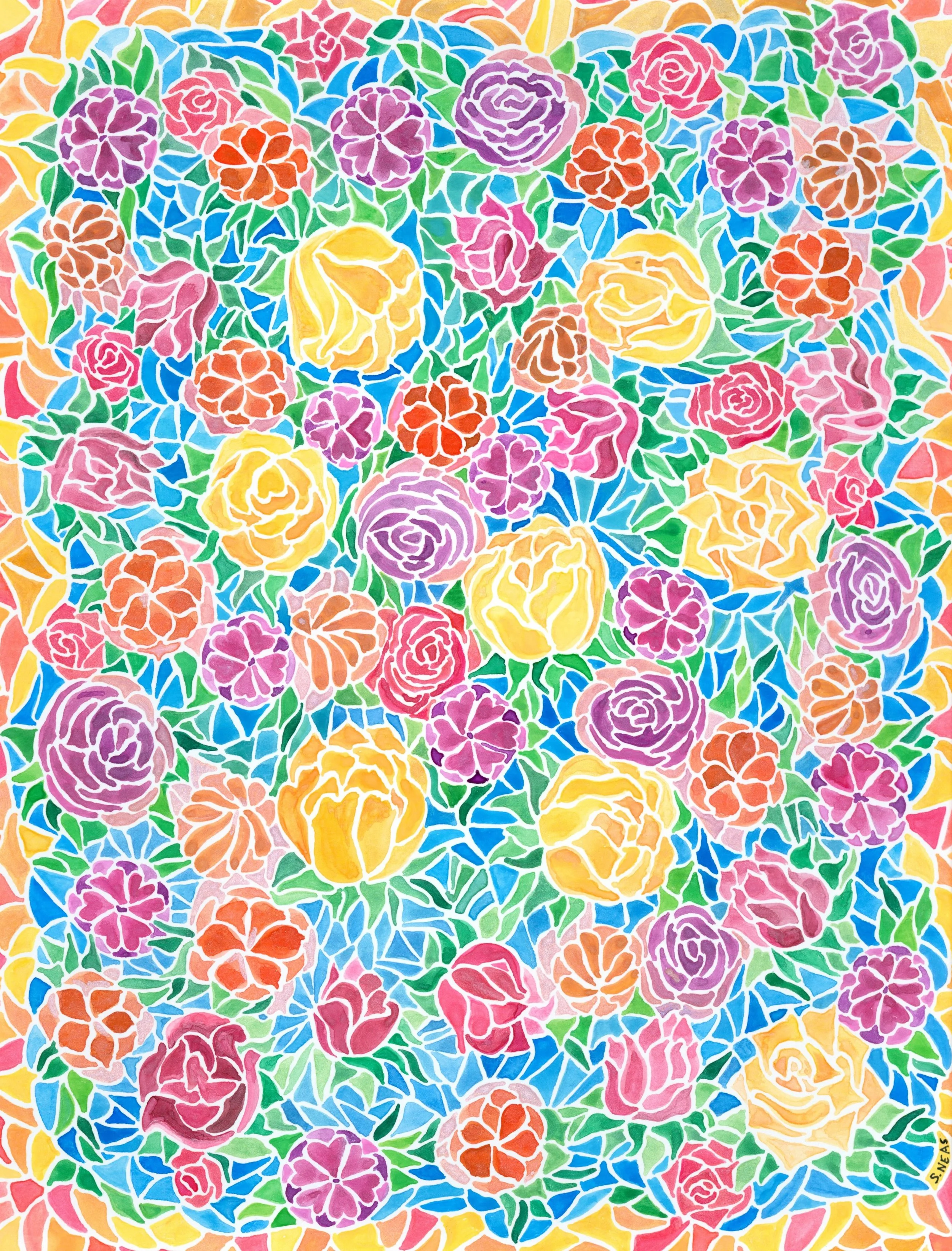 Floating Flower Garden ~ Watercolor 11” x 14”