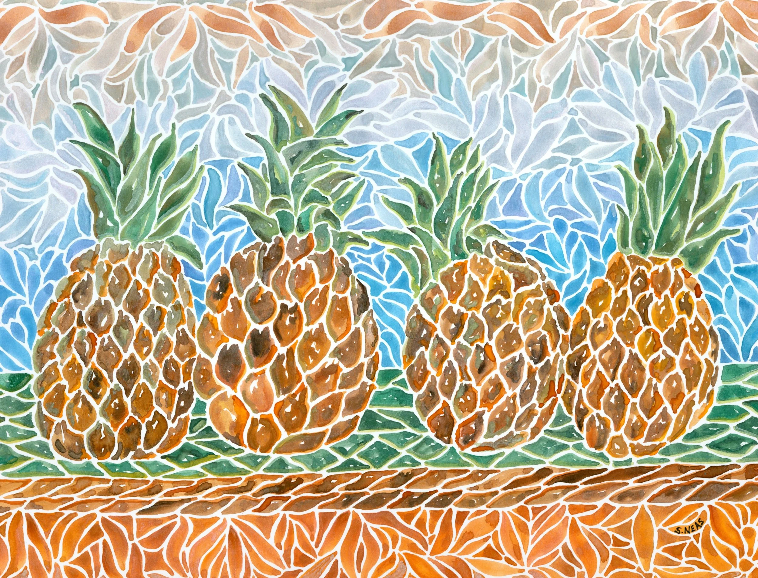 Pineapple Hula ~ Watercolor 14” x 11”