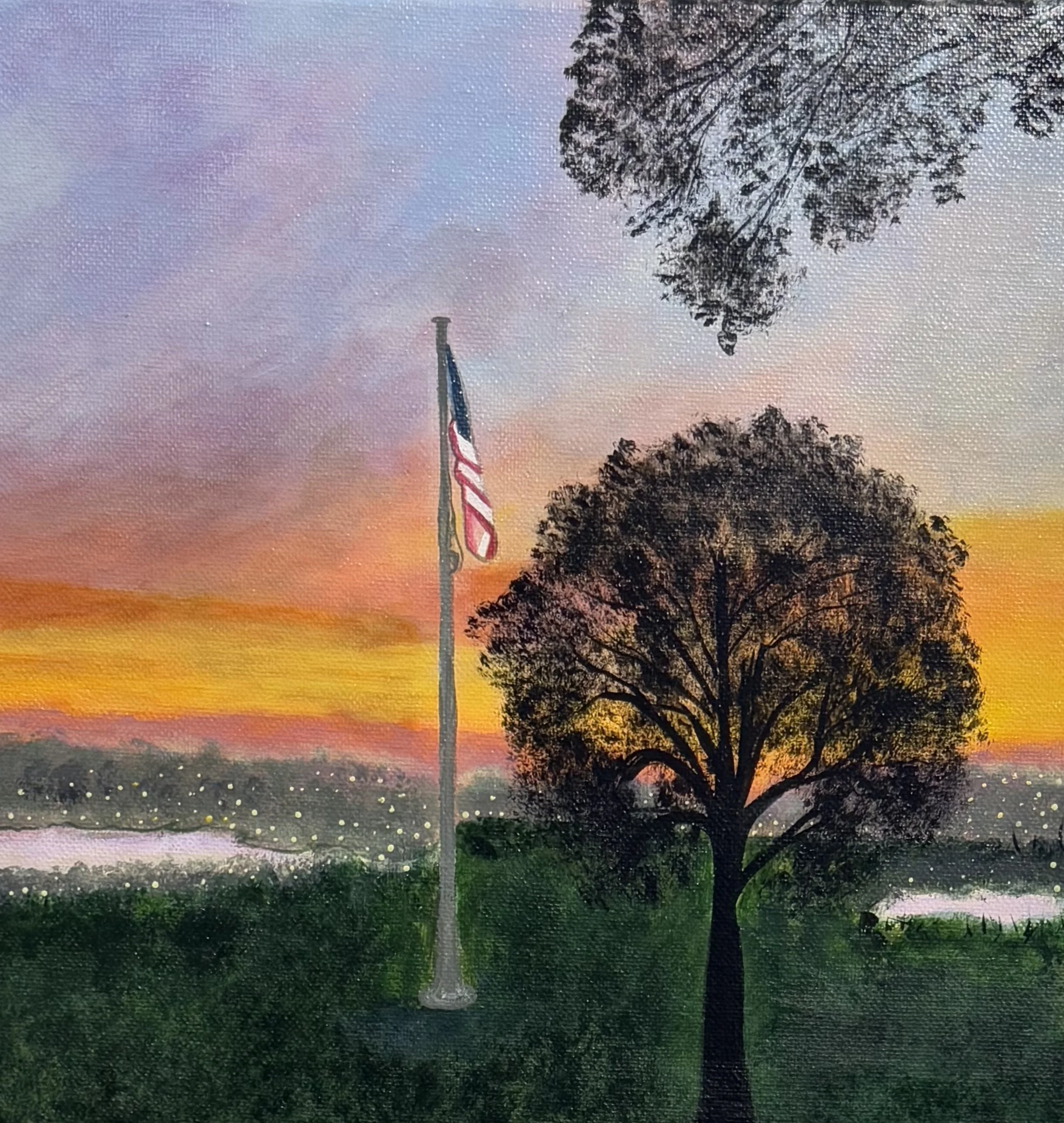 Acrylic cityscape landscape painting - New Jersey Sunset II