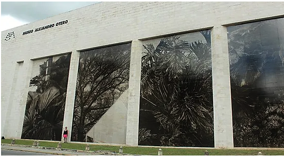 Large printed transparent vinyl, intervention of the Museo Alejandro Otero's facade, by Renata Fernandez, during her solo show in that institution 2013-14, Caracas, Venezuela