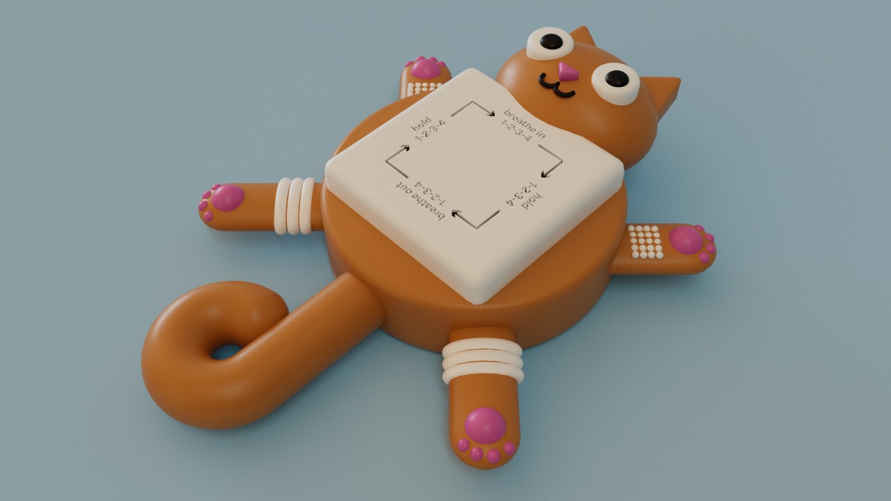 An angeled view of an orange Coping Cat, showing the texture imprinted on the belly.