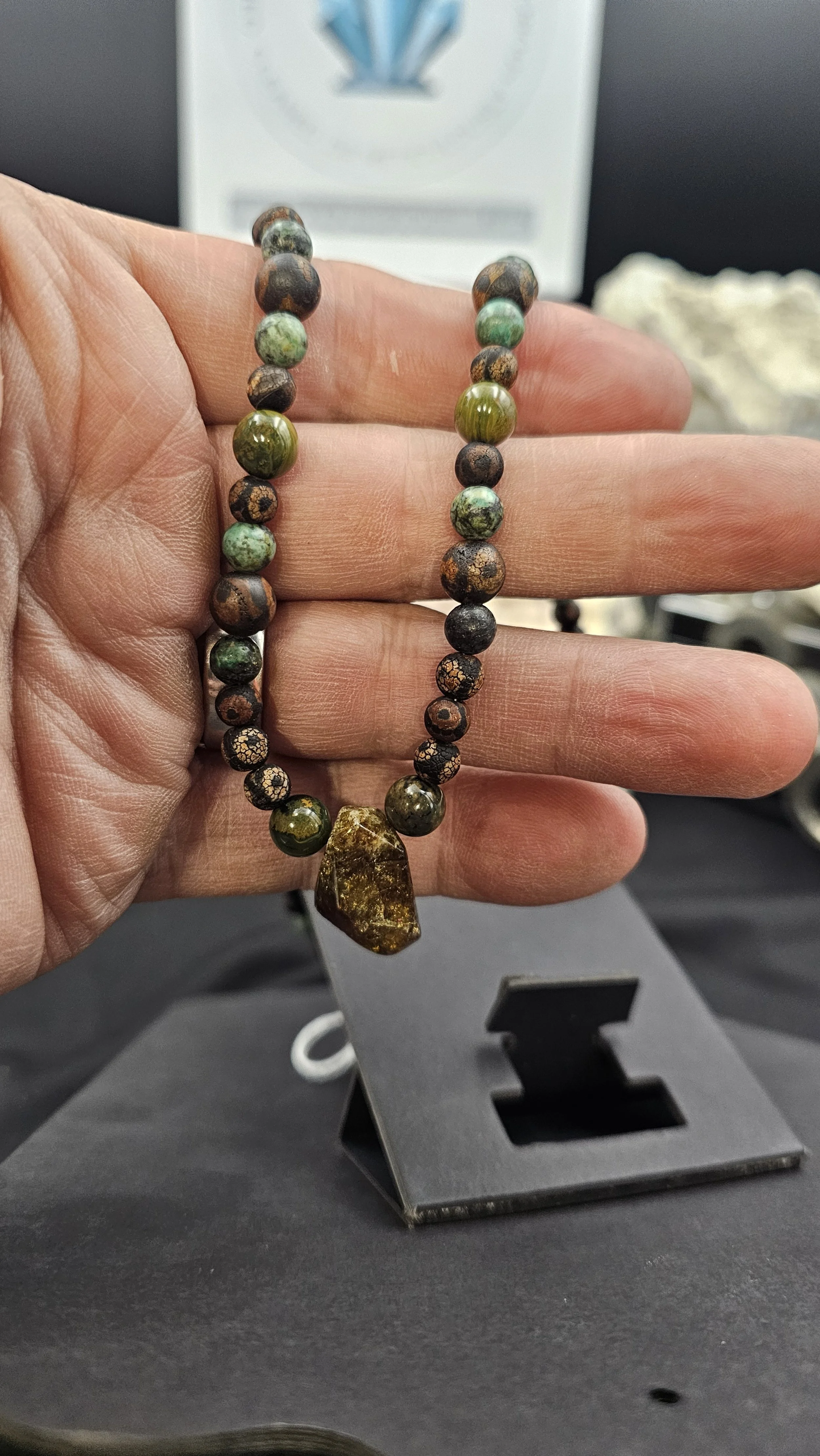 Tibetan Agate, Ocean Jasper And a green Garnet pendant