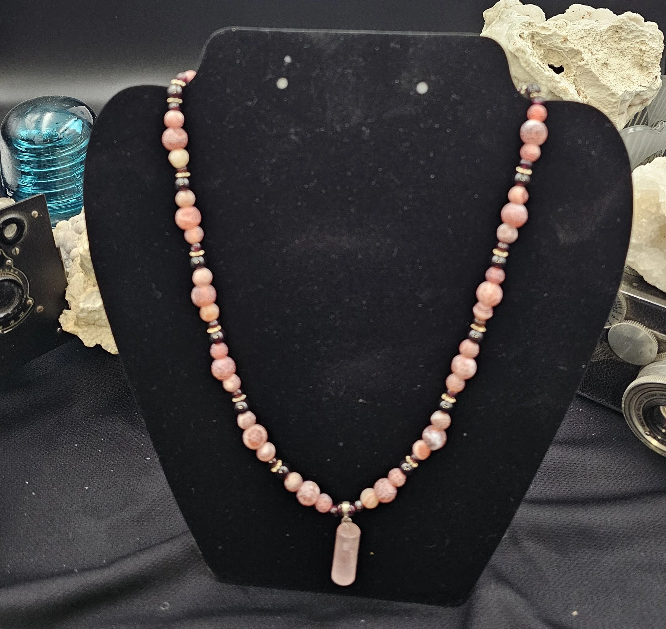 Red Dragon Vein Agate, Garnet, and Rose Quartz