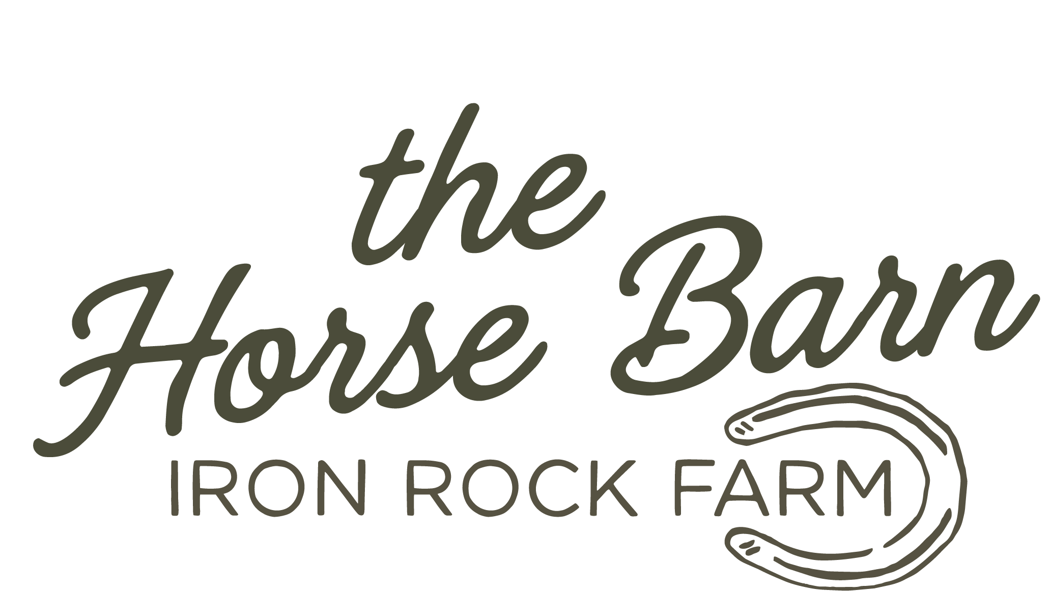 Hope Bury Iron Rock Farm logo in olive green script with a horseshoe graphic