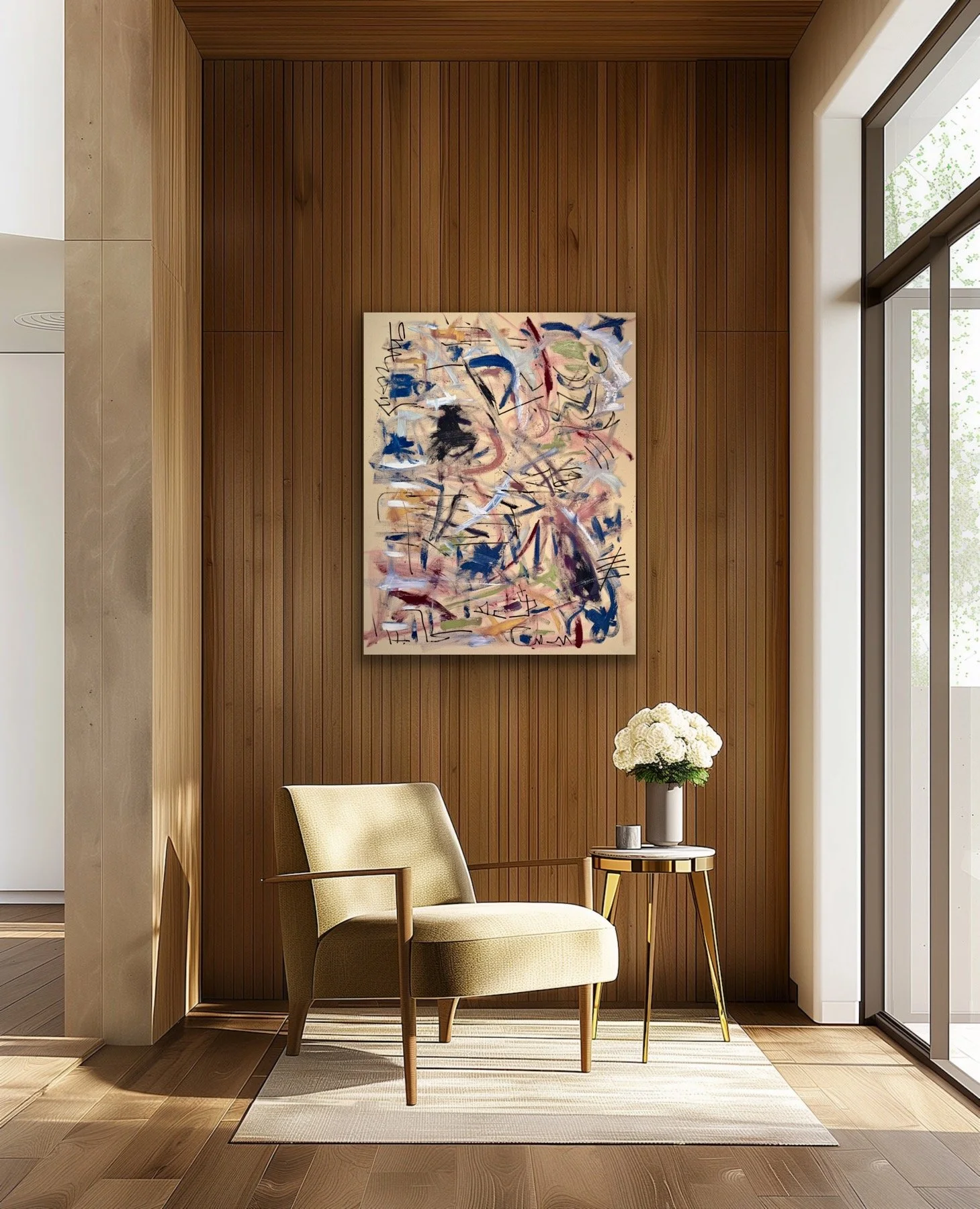 52"x40"x1.5" acrylic on raw canvas. Painted in 2026. Signed on back.