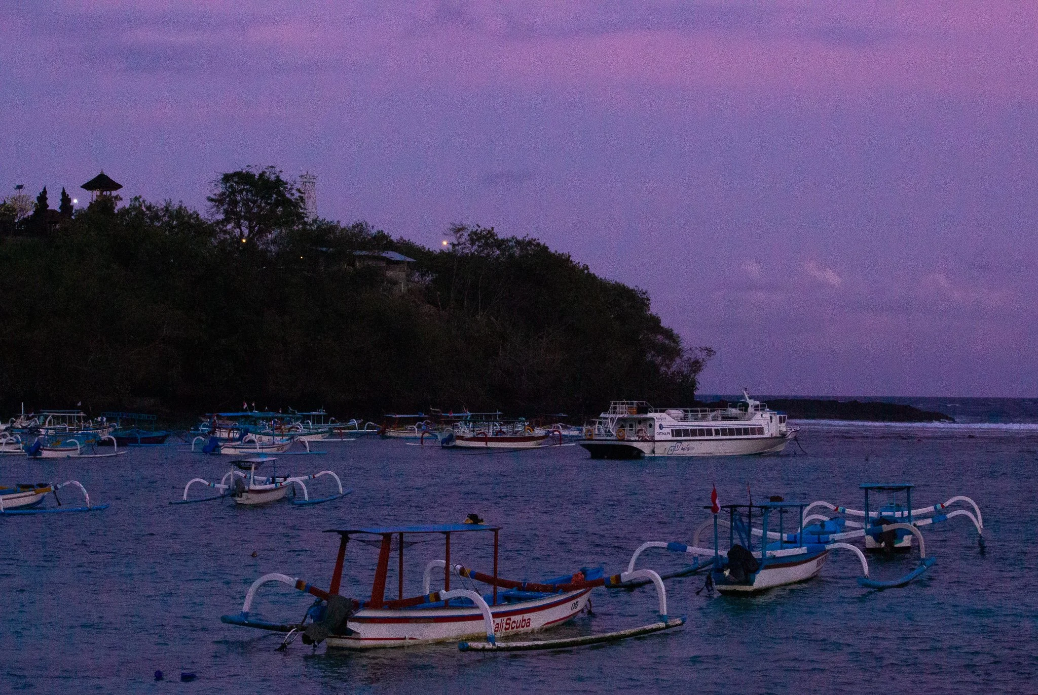 Purple skies in Padang Bai, Indonesia