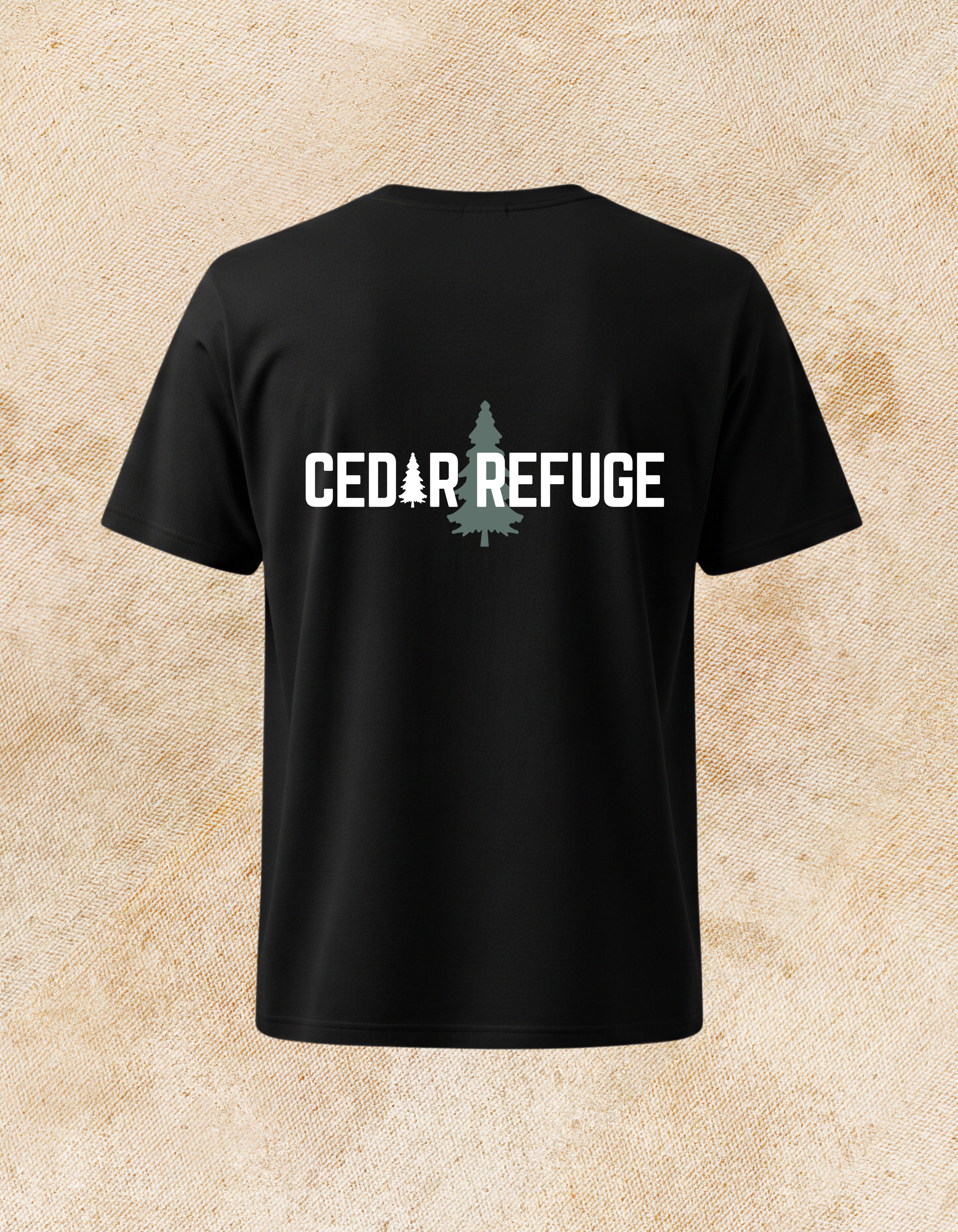 Standard Cedar Refuge t-shirt back, mission-driven nonprofit apparel