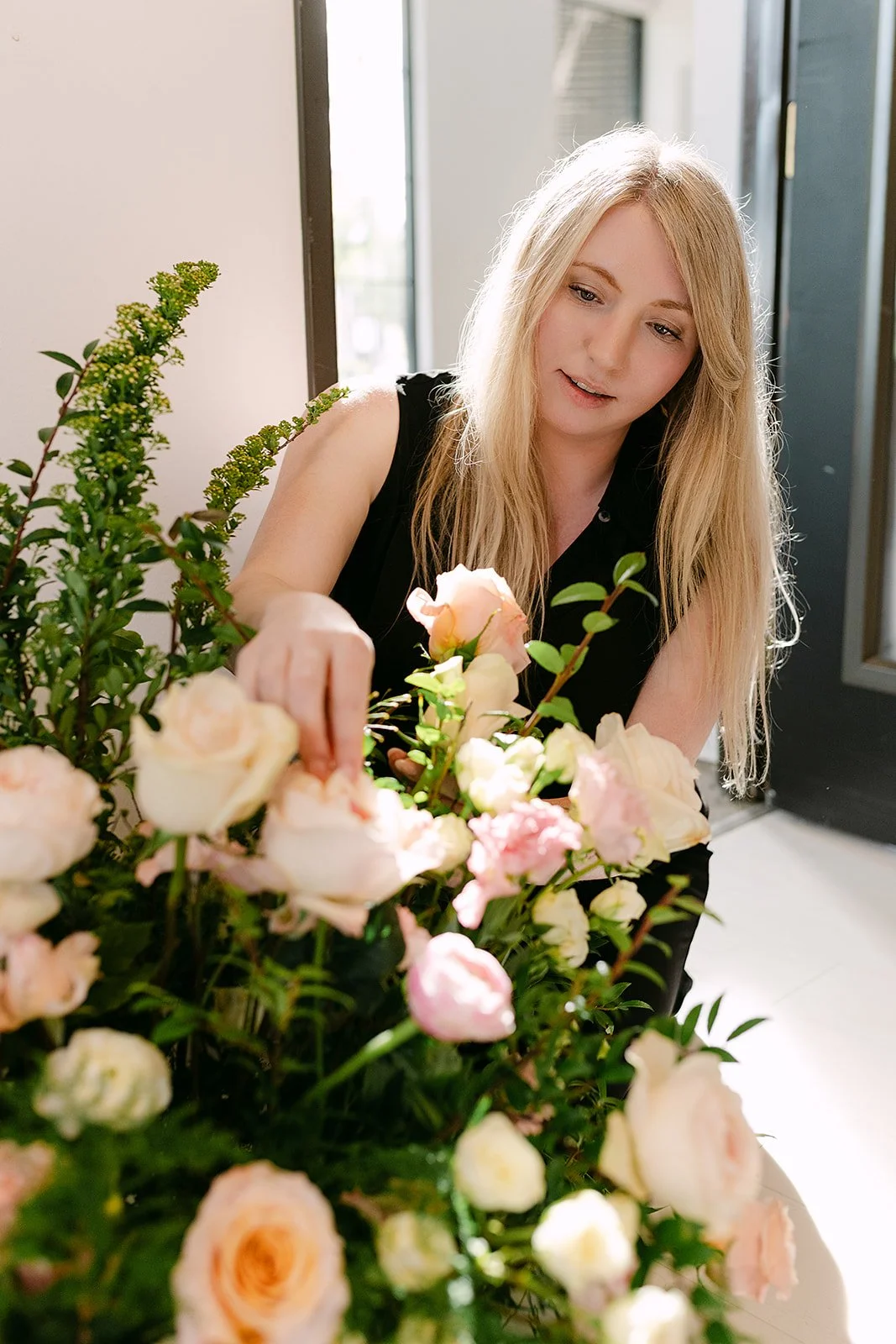 editorial floral styling with soft-toned blooms and layered textures for brand photography and visual storytelling