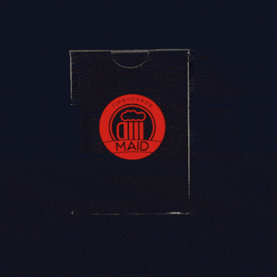 A black box with a red circular sticker featuring a beer mug and the words 'Tipsycard Maid'.