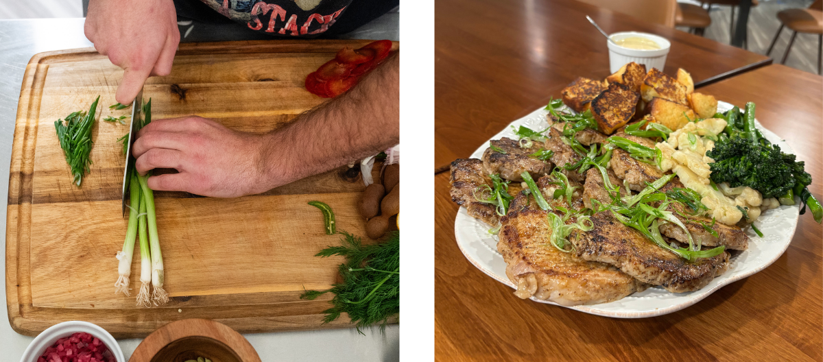 Chef Gavin preparing and serving a nourishing meal for the Woodhaven Recovery community.