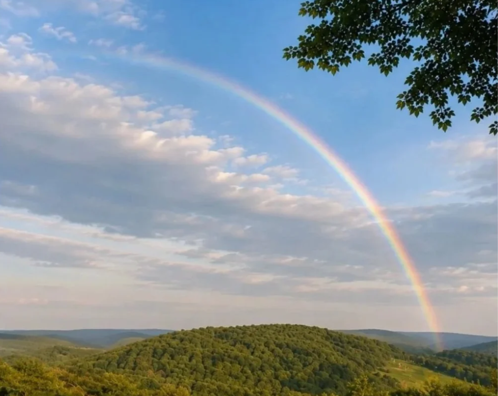 Rainbow over the mountains at Woodhaven Recovery in northeastern Pennsylvania