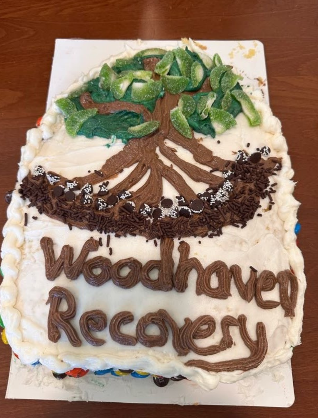 Cake decorated by a Woodhaven family during Family Day and shared at the summer Sober Celebration