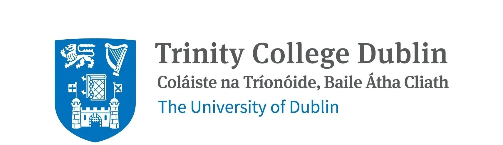 Logo of Trinity College Dublin with the university's name and Irish language translation.