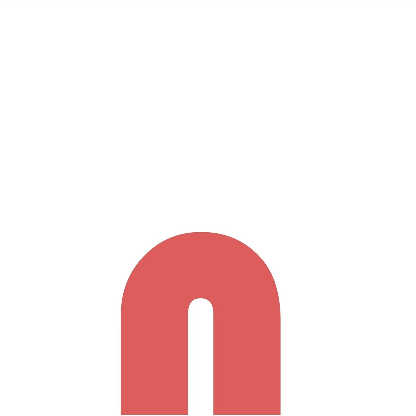 Minimalist red arch shape, resembling a sideways curve, positioned on a white background. The design is clean and abstract, evoking simplicity and balance.