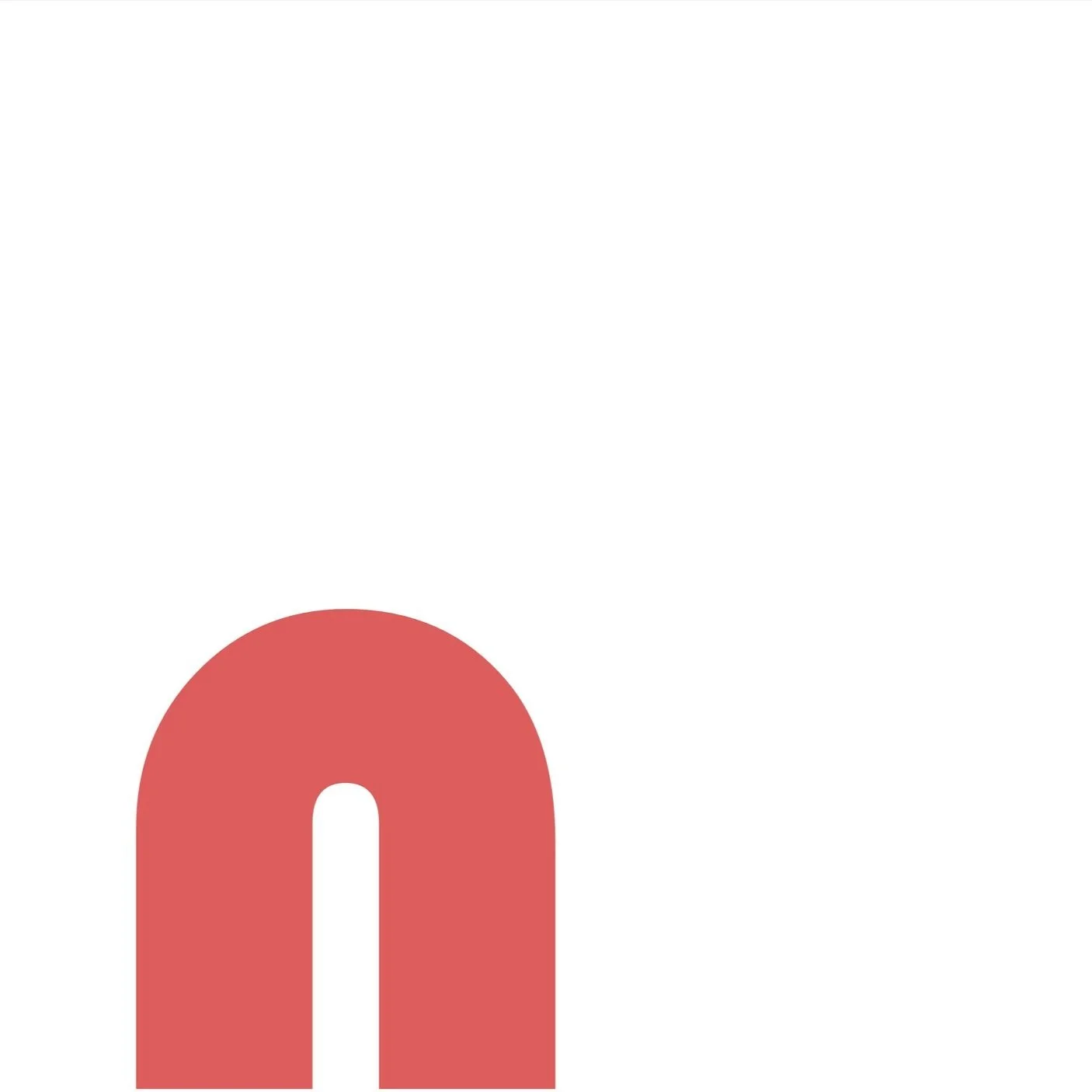 Minimalist red arch shape, resembling a sideways curve, positioned on a white background. The design is clean and abstract, evoking simplicity and balance.