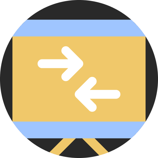 A directional sign with arrows pointing left and right, mounted on a stand, indicating directions.