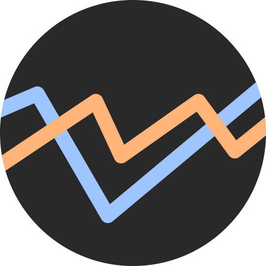 Two line graphs, one in orange and one in blue, crossing each other on a black background.