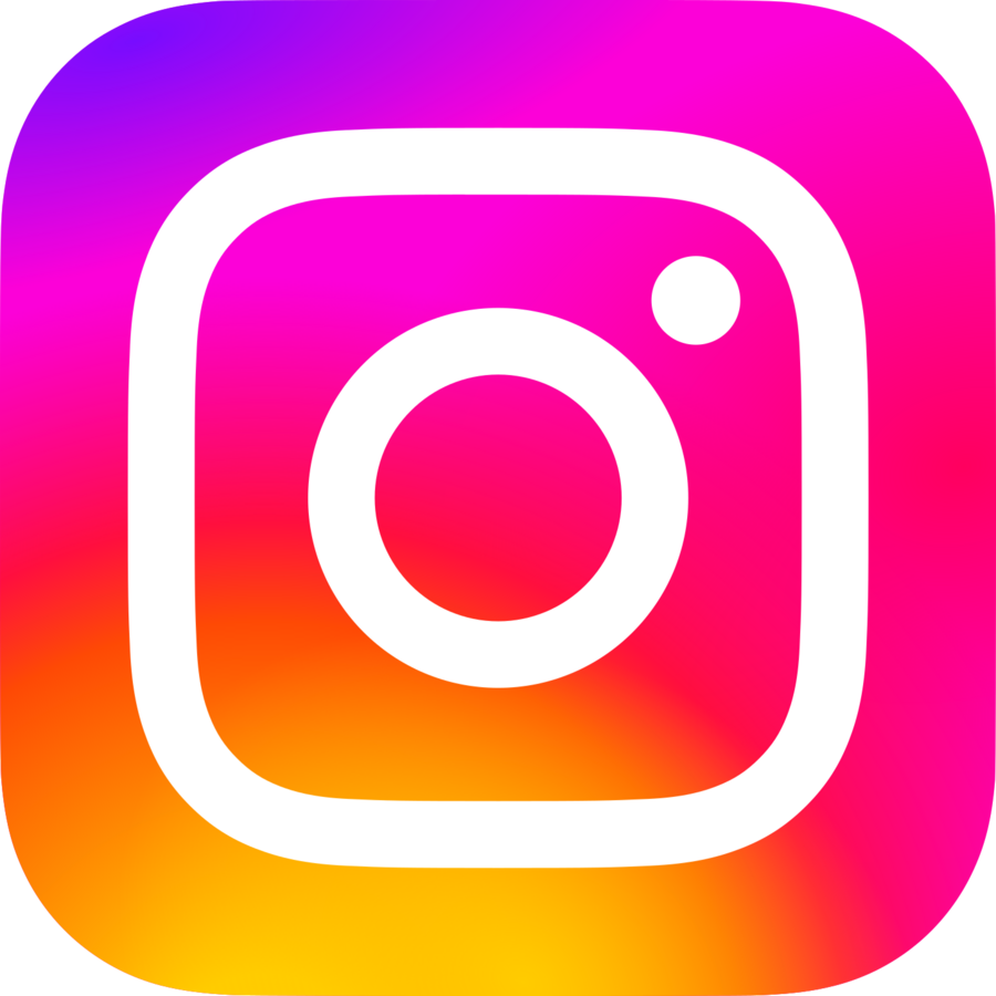 Instagram logo with gradient background of pink, purple, orange, and yellow.