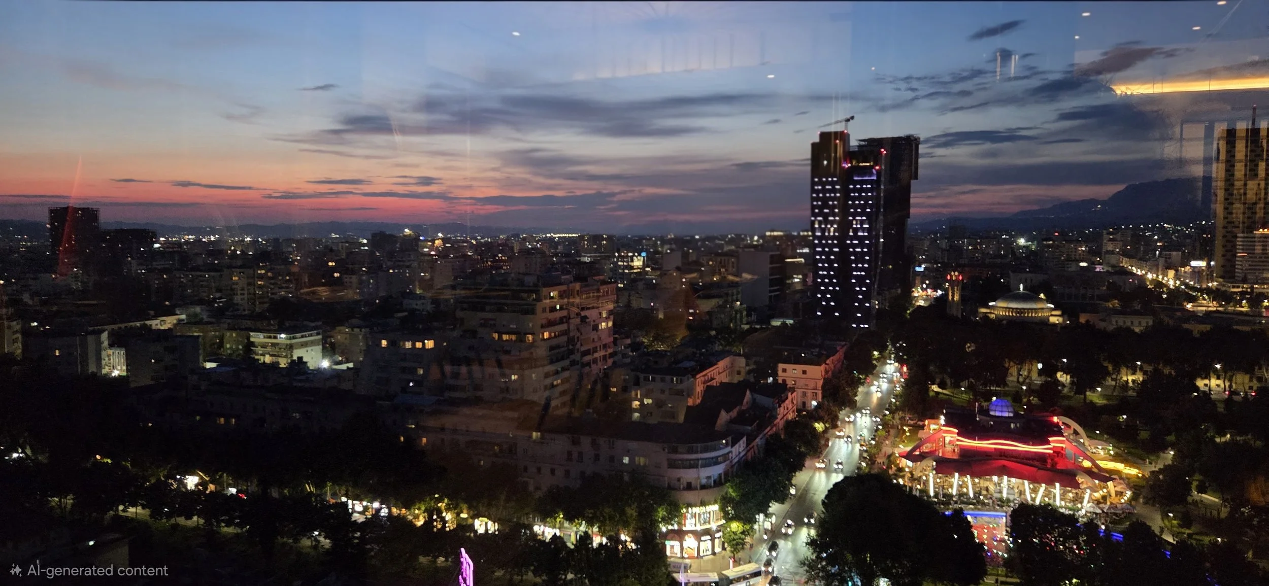 Night sky line in Tirana atop the Sky Club