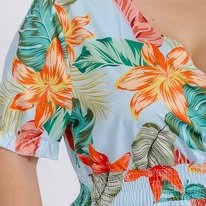 Quantity 1 PLUS SIZE SHORT SLEEVE SURPLICE SMOCK WAIST FLORAL MAXI DRESS ICE BLUE