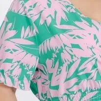 Plus size short sleeve surplice smock waist floral maxi dress. Green