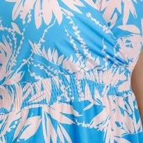 Plus size short sleeve surplice smock waist floral maxi dress. Blue