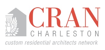 Logo for CRAN Charleston, a custom residential architects network, featuring a gray house icon and red and gray text.