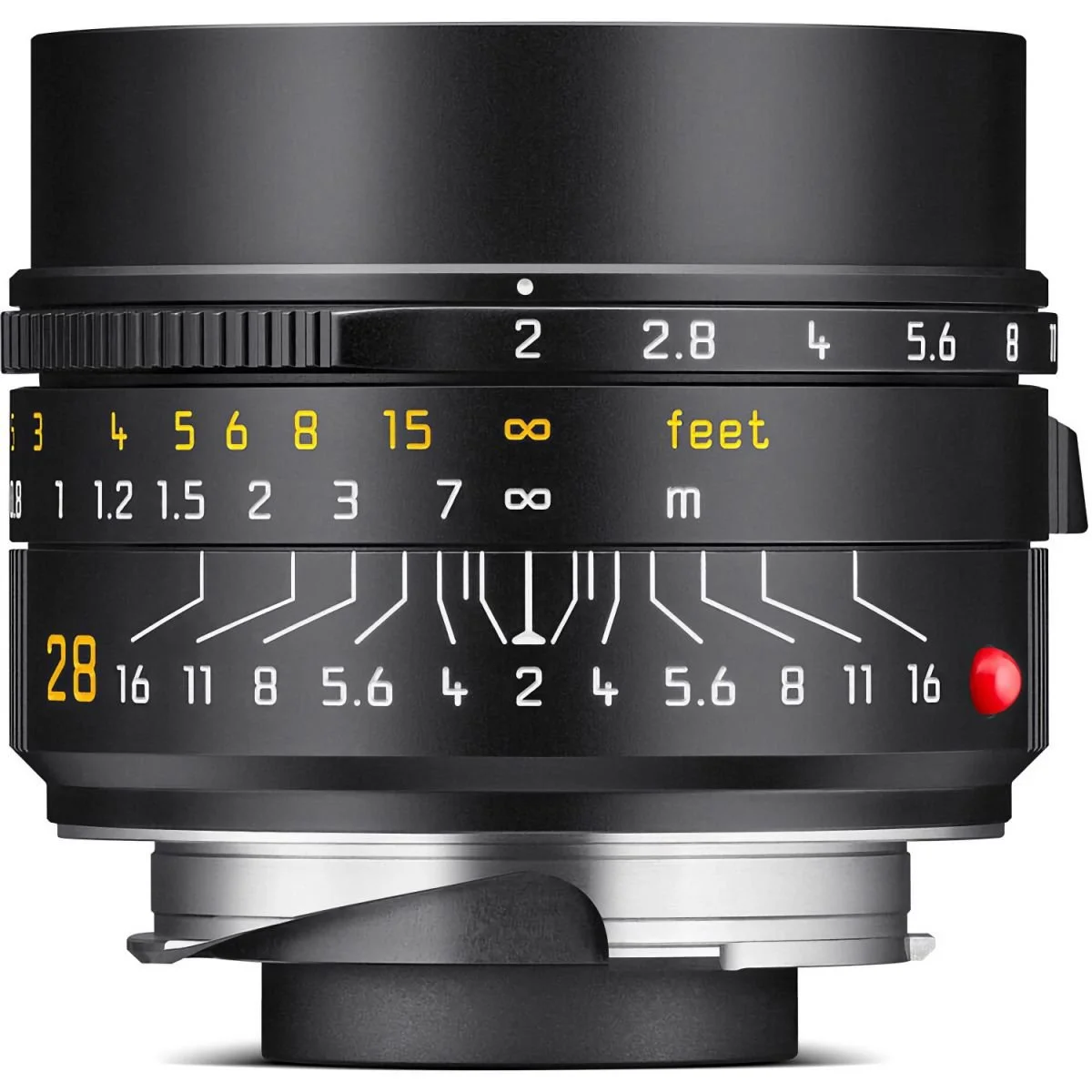 A camera lens focusing to a specific distance with various focus and aperture markings.